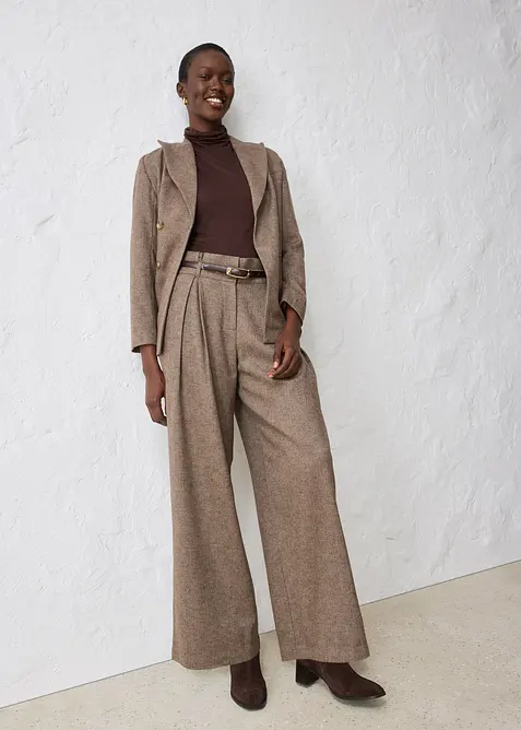 Pantaloni con pinces larghi in misto lana, bonprix