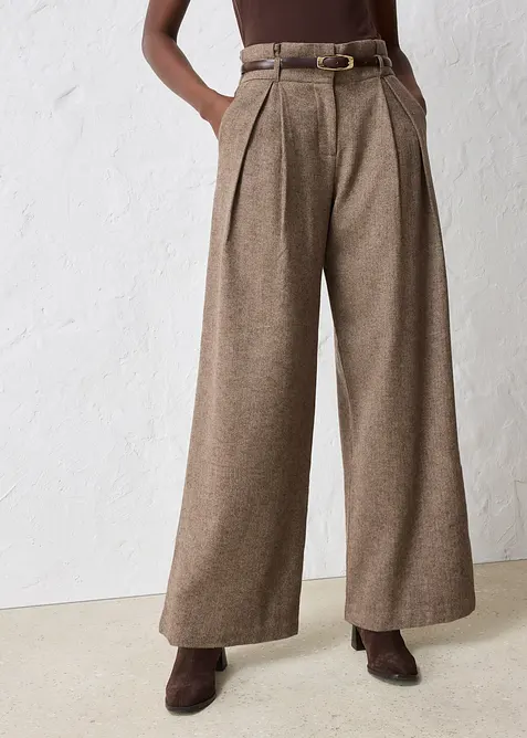 Pantaloni con pinces larghi in misto lana, bonprix