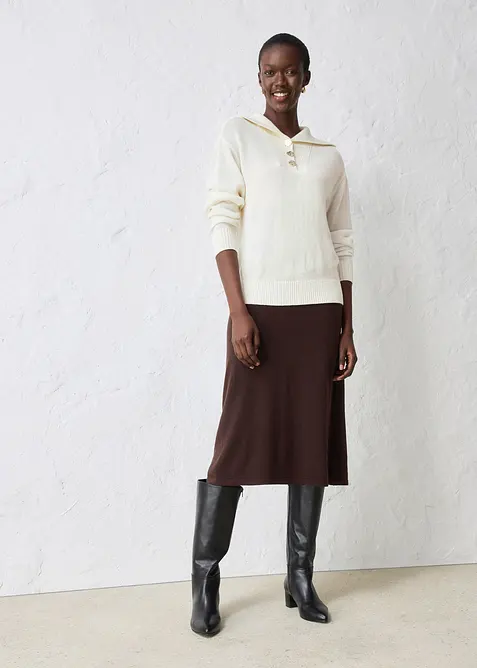 Maglione in lana merino a collo ampio con bottoni, bonprix