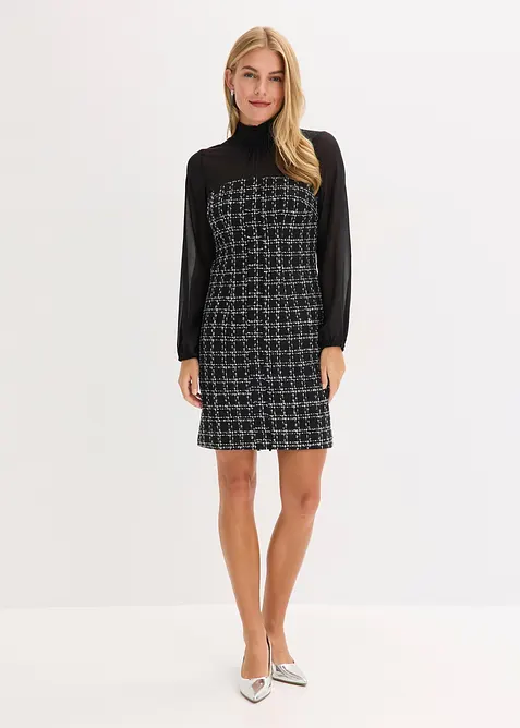 Miniabito in bouclé con maniche di chiffon, bonprix