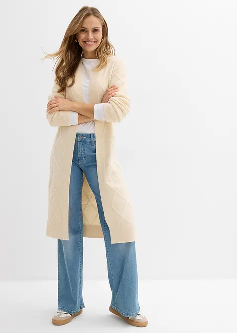 Maxi cardigan in maglia con motivo a rombi, bonprix