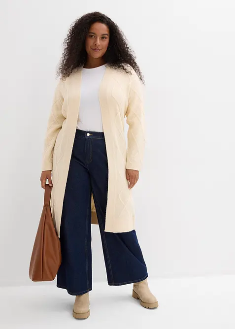 Maxi cardigan in maglia con motivo a rombi, bonprix