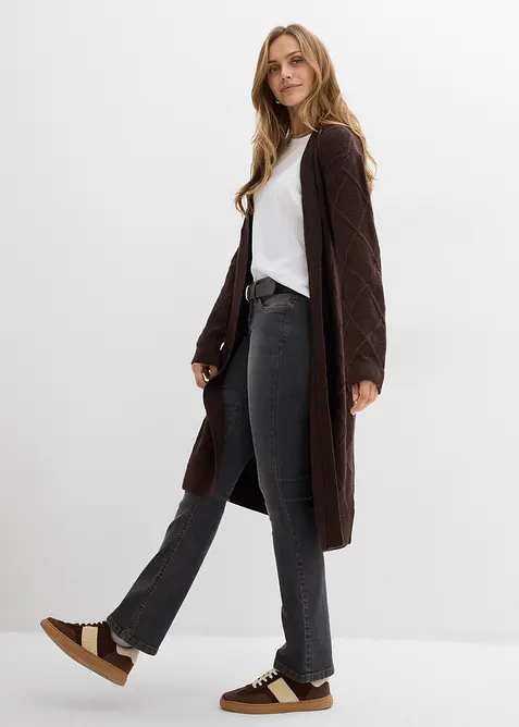 Maxi cardigan in maglia con motivo a rombi, bonprix