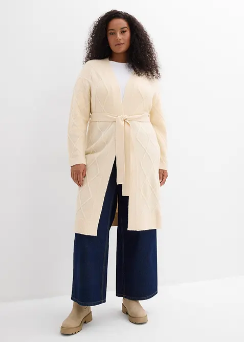 Maxi cardigan in maglia con motivo a rombi, bonprix