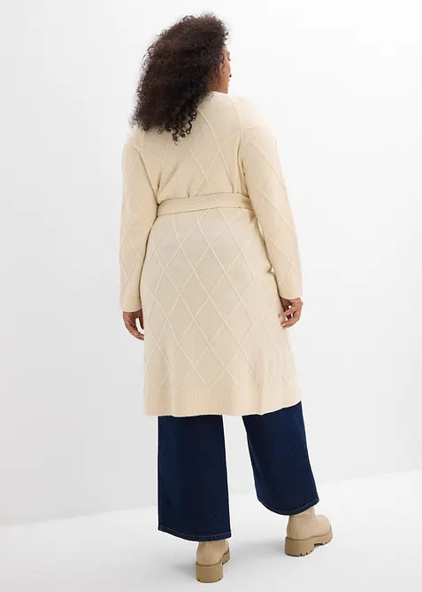 Maxi cardigan in maglia con motivo a rombi, bonprix