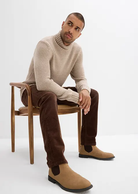 Pantaloni di velluto a coste elasticizzato effetto lavato regular fit, straight, bonprix