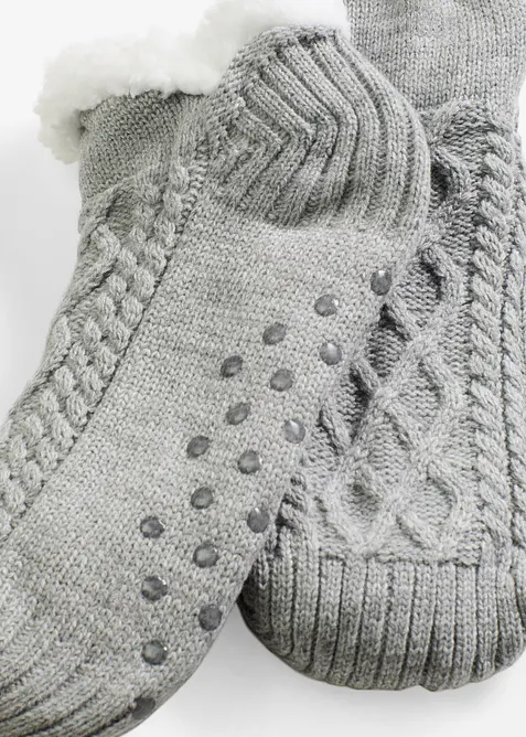 Calze da casa con motivo a trecce, fodera teddy e soletta antiscivolo, bonprix