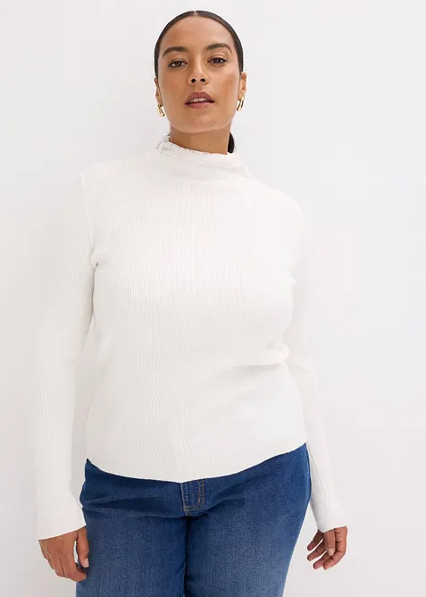 Maglione a coste in misto viscosa fluente, bonprix