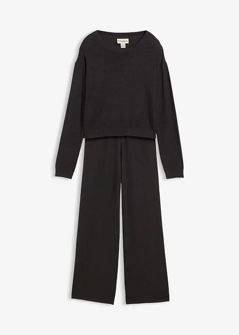 Maglione in filato fine e pantaloni in maglia di morbida viscosa (set 2 pezzi), bonprix