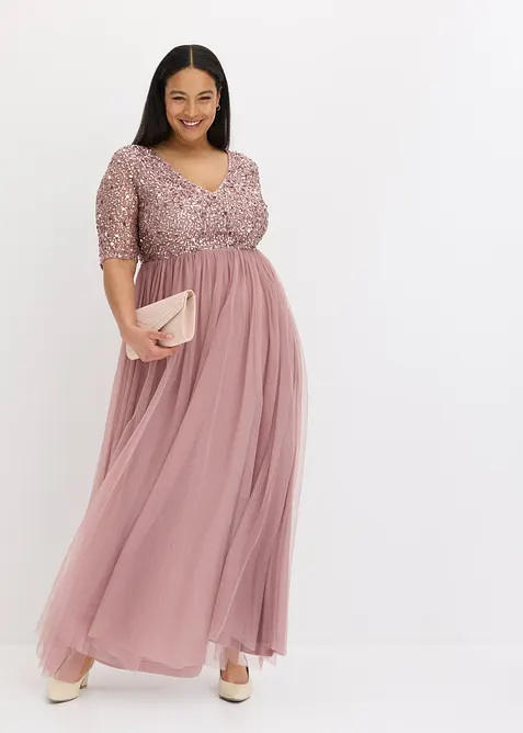 Abito da sera in tulle delicato con ricamo e paillettes, bonprix