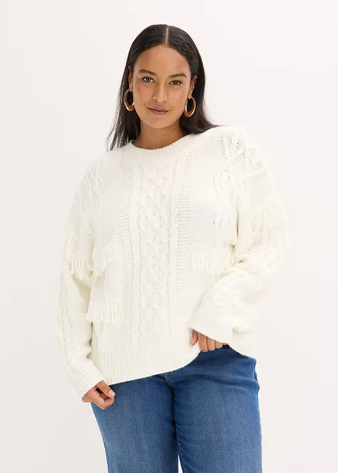 Maglione oversize con frange, bonprix
