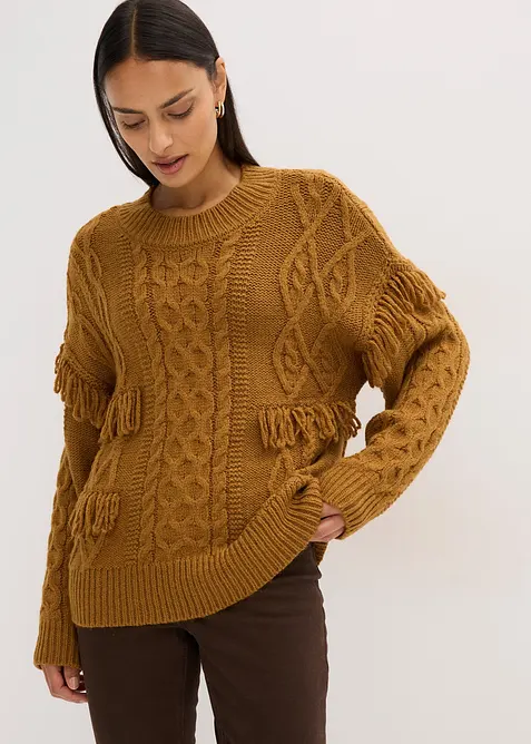 Maglione oversize con frange, bonprix