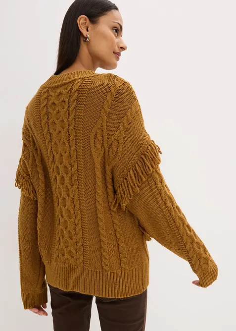 Maglione oversize con frange, bonprix