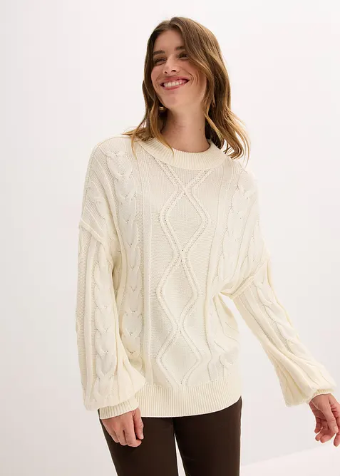Maglione oversize con lavorazione a trecce, bonprix