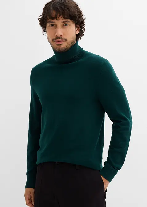 Maglione a collo alto in filato fine con lana merino, slim fit, bonprix