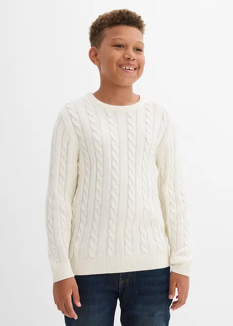 Maglione a trecce in puro cotone biologico riciclabile, bonprix