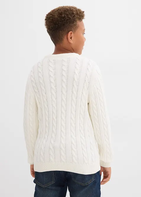 Maglione a trecce in puro cotone biologico riciclabile, bonprix