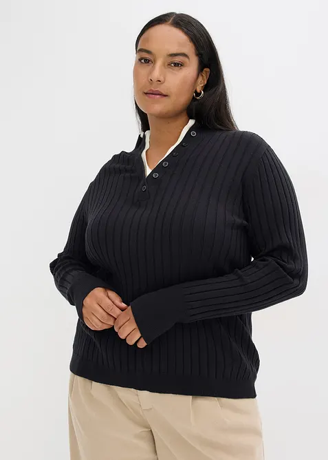 Maglione a coste con effetto 2 in 1 in filato fine di viscosa, bonprix