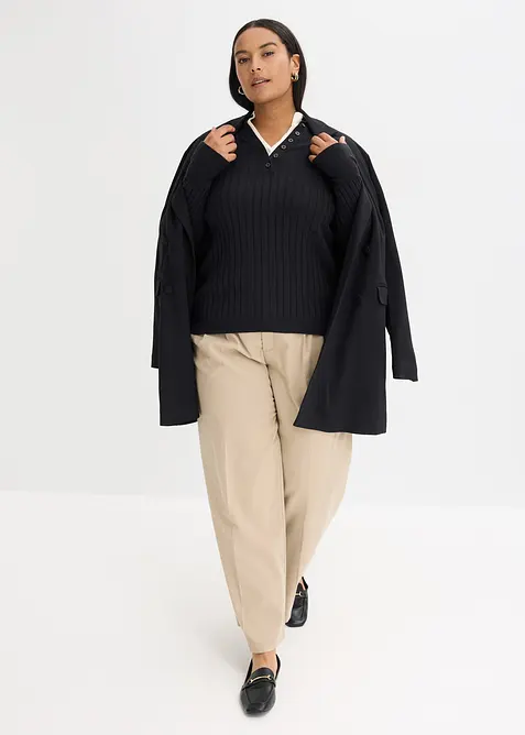 Maglione a coste con effetto 2 in 1 in filato fine di viscosa, bonprix