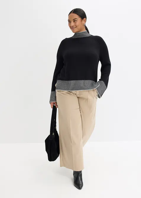 Maglione con collo dritto in misto cachemire, bonprix