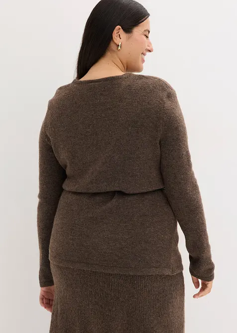 Maglia con percentuale di lana e cinturina in similpelle, bonprix