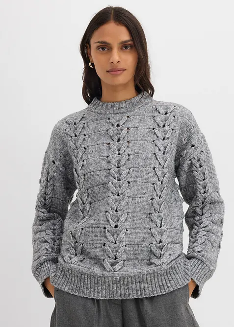 Maglione in  filato grosso a trecce, bonprix