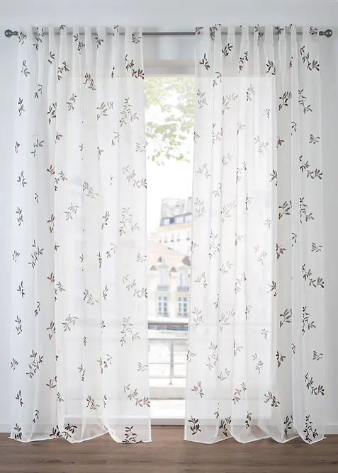 Tenda trasparente con rami di vischio stampati (pacco da 1), bonprix