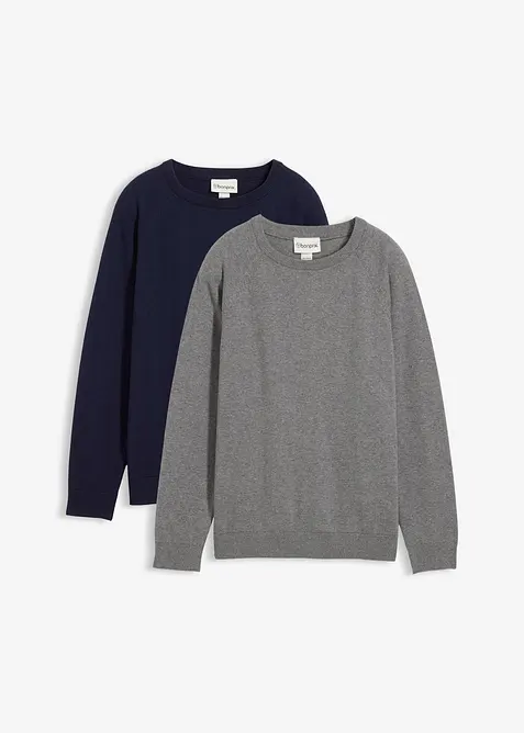 Maglione in filato fine di puro cotone (pacco da 2), bonprix