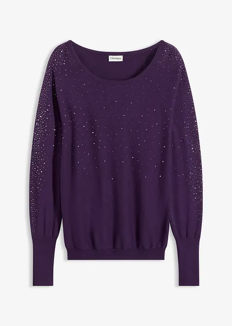 Maglione in filato fine con applicazione di strass, bonprix