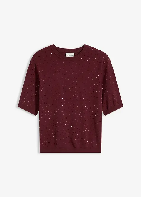 Maglioncino in filato fine a mezza manica con strass, bonprix
