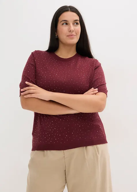 Maglioncino in filato fine a mezza manica con strass, bonprix