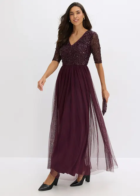 Abito da sera in tulle delicato con ricamo e paillettes, bonprix