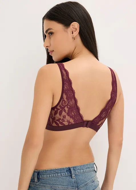 Bralette a costine con cotone biologico e pizzo, bonprix