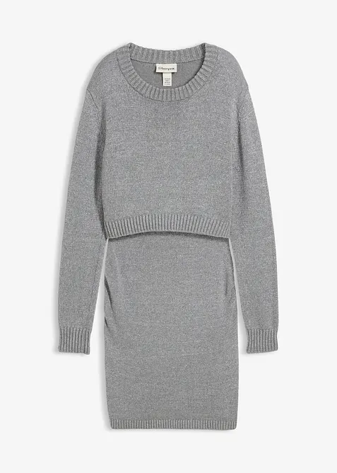 Completo prémaman a due pezzi: maglione e gonna in cotone con filato lucido, bonprix