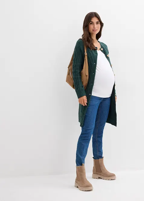 Cardigan prémaman extra lungo e abito di maglia in misto cotone, bonprix