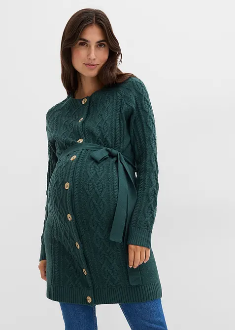 Cardigan prémaman extra lungo e abito di maglia in misto cotone, bonprix