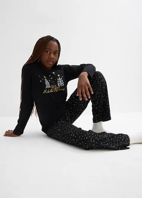 Pigiama in cotone morbido con stampa glitterata, bonprix