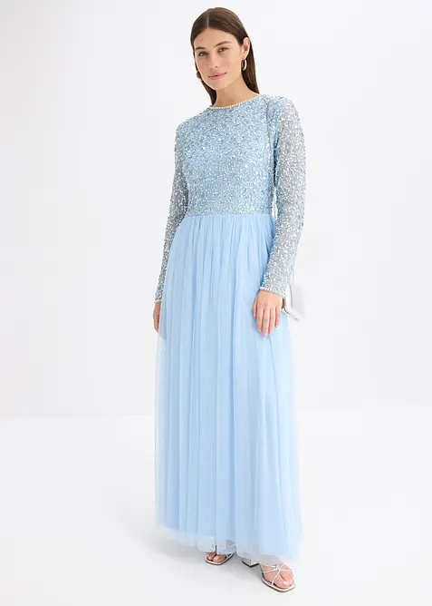 Abito lungo con ricamo e paillettes, bonprix