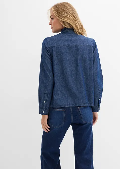Camicia in denim in puro cotone con volants, bonprix