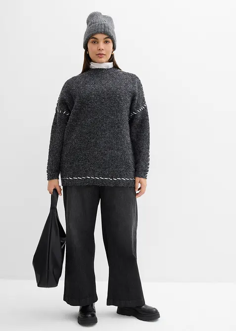 Maglione lungo in filato peloso, bonprix