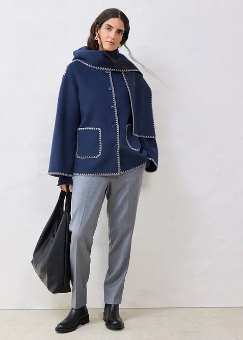 Giacca in lana con ricamo decorativo (set con sciarpa), bonprix