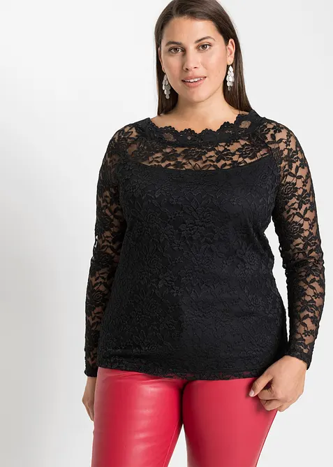 Maglia in pizzo a maniche lunghe, bonprix