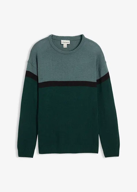 Maglione pratico a girocollo con motivo color block, bonprix