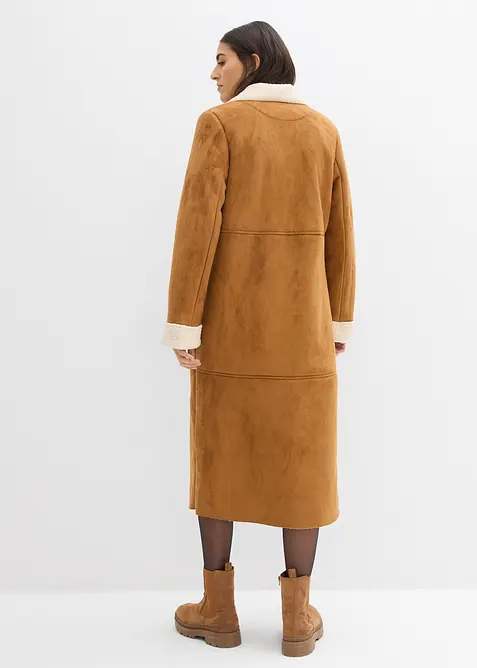 Cappotto in simil pelle con calda fodera in teddy, bonprix