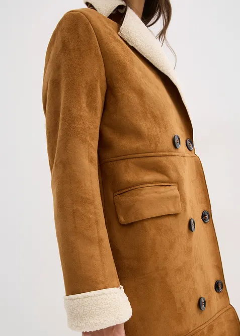 Cappotto in simil pelle con calda fodera in teddy, bonprix