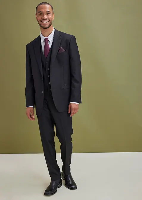 Completo (4 pezzi) giacca, pantaloni, gilet, cravatta, regular fit, bonprix