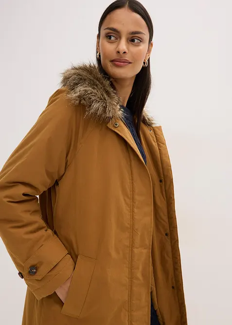 Trench imbottito con collo in pelliccia sintetica staccabile, bonprix
