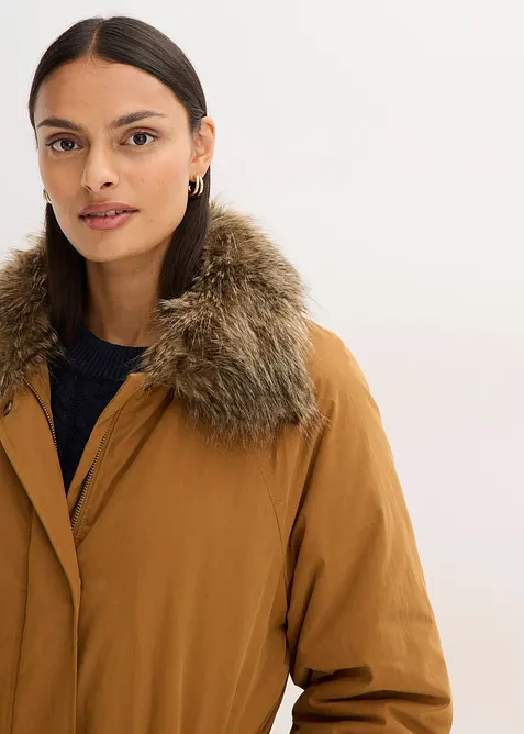 Trench imbottito con collo in pelliccia sintetica staccabile, bonprix