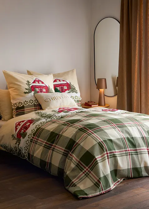 Biancheria da letto a quadri con casette, bonprix