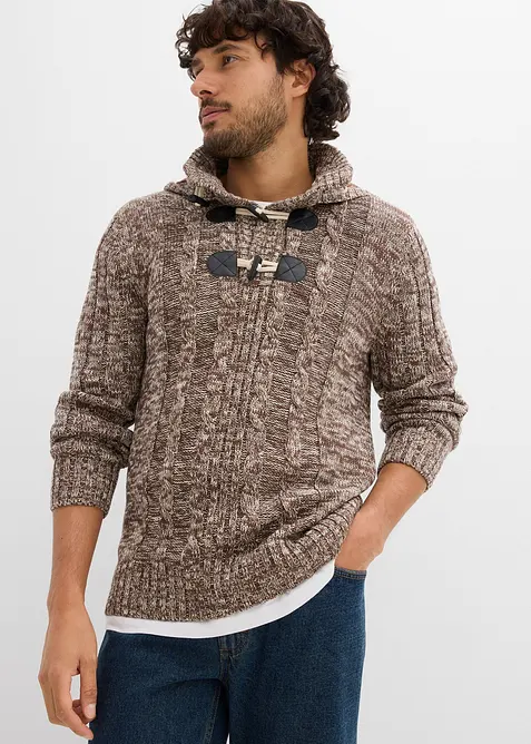 Maglione in filato grosso con cappuccio e cotone, bonprix